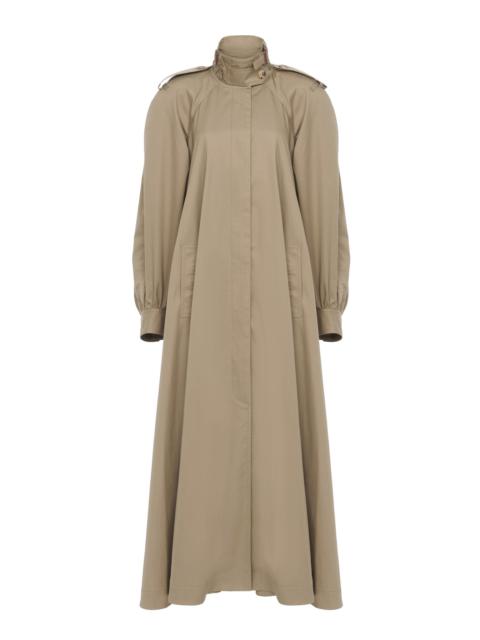 HIGH-NECK LONG TRENCH COAT IN COTTON GABARDINE