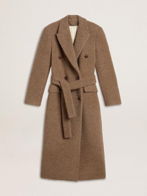 Women's double-breasted coat in a beige wool blend