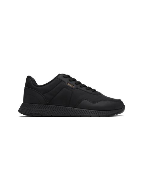 Black Faux-Leather & Mesh Sneakers