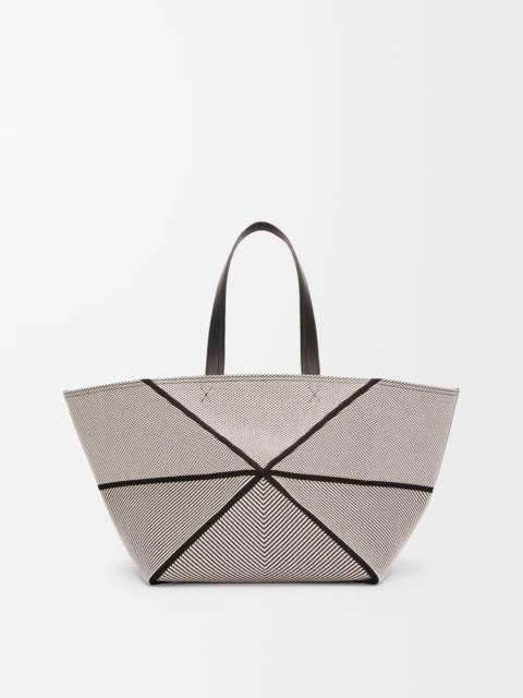 XXL Puzzle Fold tote in canvas jacquard and calfskin