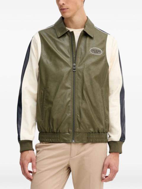 faux-leather zip panelled bomber jacket