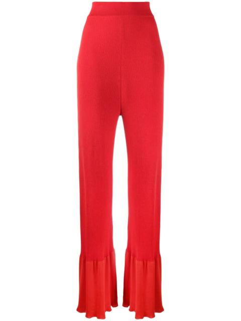 rib-knit long-length trousers