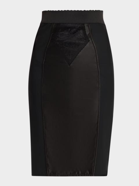 Lace Satin Paneled Pencil Skirt