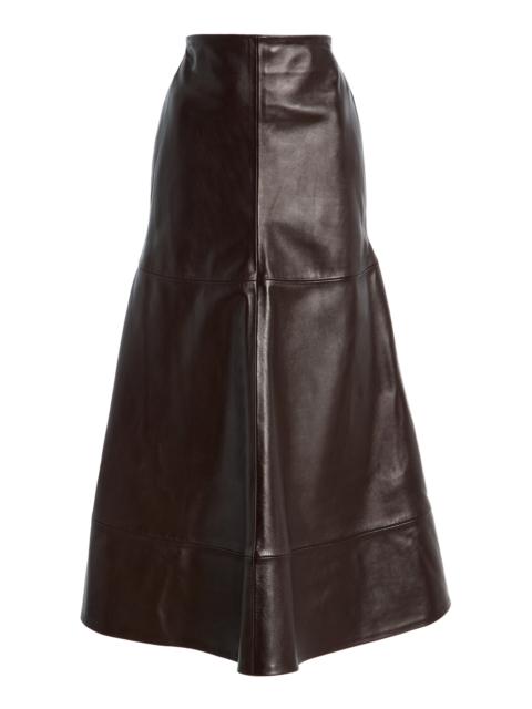 The Preston Flared Leather Midi Skirt brown