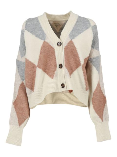 diamond-pattern wool-blend cardigan