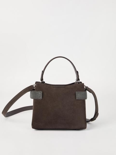 Essence small top-handle bag in suede with precious bands
