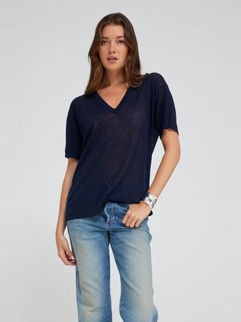 NAVY TISSUE CASHMERE V-NECK TEE