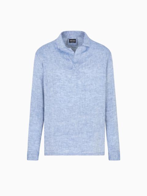 POLO SHIRT IN PURE LINEN CANVAS