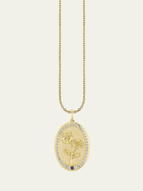 14K Gold Diamond Birth Flower Charm Necklace, September