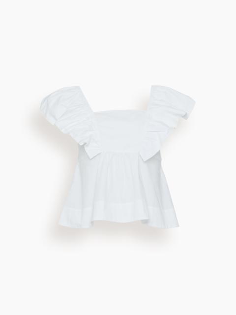 Cotton Poplin Ruffle Blouse in Bright White