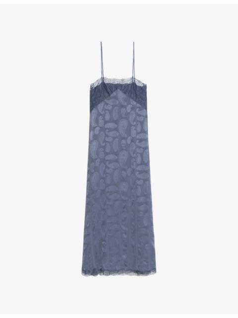 Ridar Lace-Trim Jacquard Silk Maxi Dress