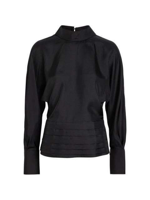 funnel-neck pleated top