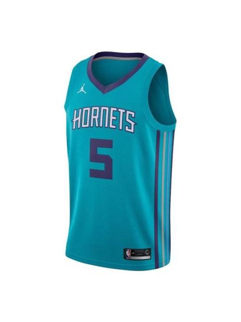 Men's Air Jordan NBA Retro Basketball Jersey/Vest SW Fan Edition Charlotte Hornets No. 5 Blue Green 