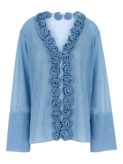 rose-embellished lurex cardigan