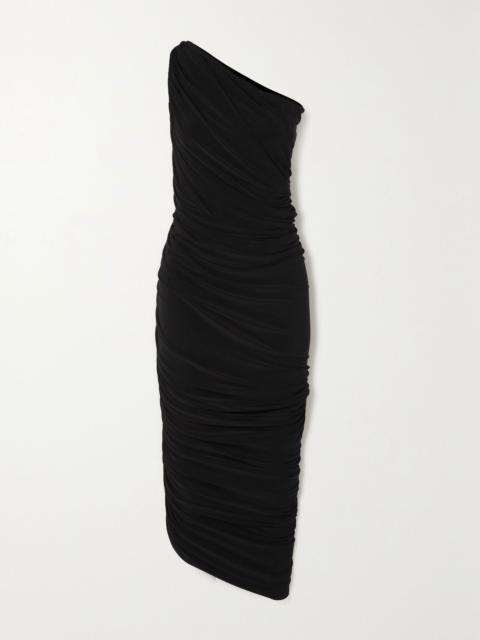 Diana one-shoulder ruched stretch-jersey gown Black