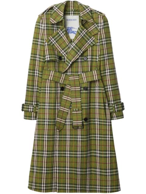 long checked trench coat