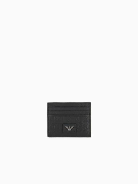 LEATHER CARD HOLDER WITH ALL-OVER EMBOSSED EAGLE