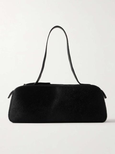 Simona leather-trimmed calf hair shoulder bag Black