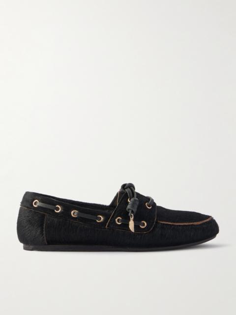 Pliaria Leather-trimmed Pony Hair Boat Shoes