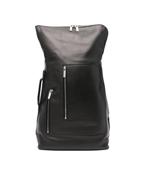 Cargo zip-fastening leather backpack