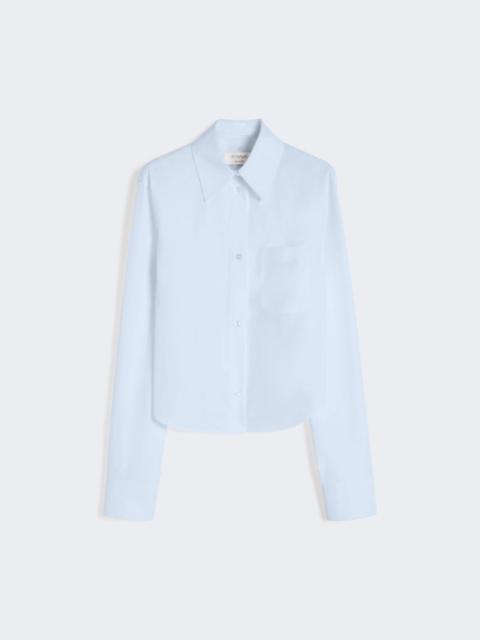 Cotton cropped shirt with pleated back - light blue
