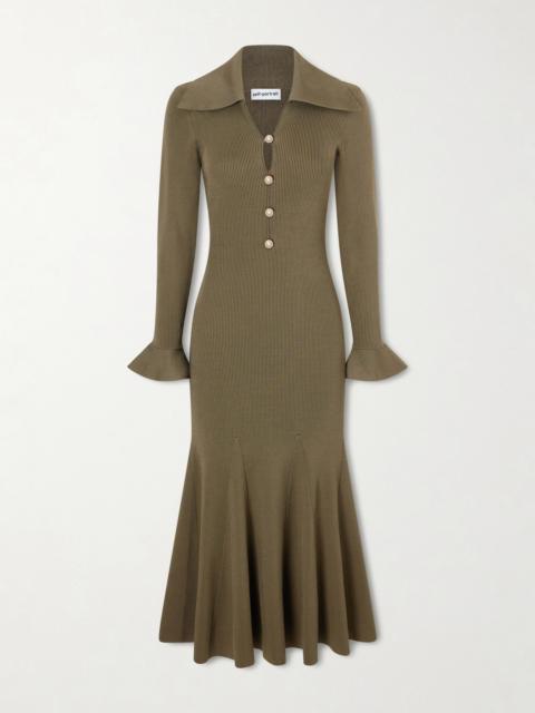 Embellished Ribbed-knit Midi Dress