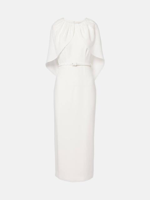Caped satin crêpe midi dress