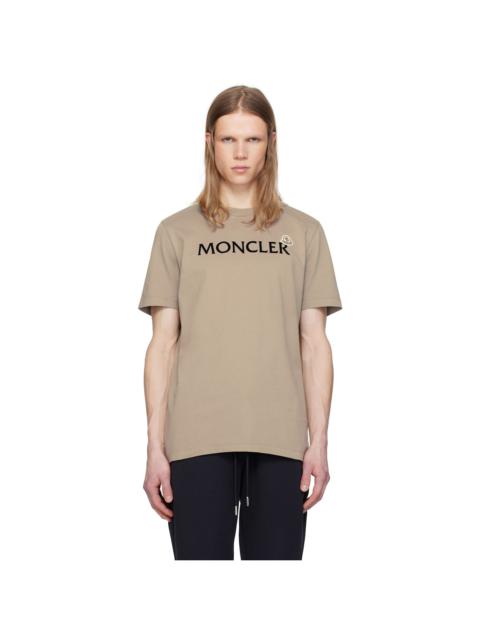Beige Flocked Logo Cotton T-shirt