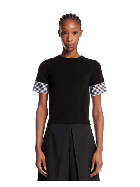 Black T-Shirt with Check Inserts