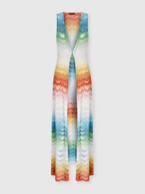 Long gilet cover-up in shaded lamé viscose