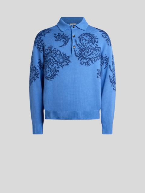 COTTON JACQUARD POLO SWEATER WITH INLAYS