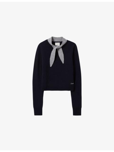Scarf-Collared Long-Sleeve Wool-Cashmere Blend Jumper