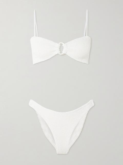 Misty Faux Pearl-embellished Seersucker Bikini