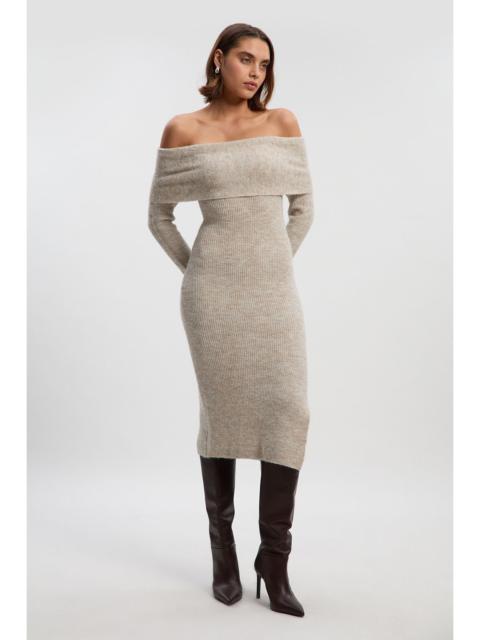 Wool Blend Cosy Bardot Knit Midi Dress
