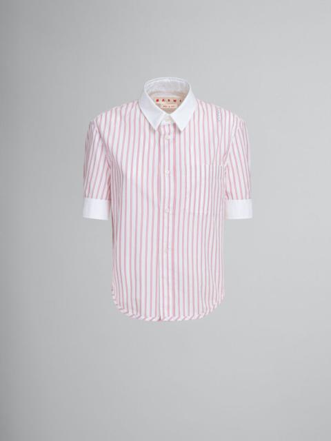 SHORT SLEEVED RED AND WHITE STRIPED COTTON POPLIN SHIRT