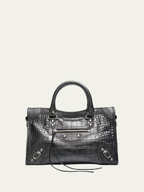 Le City Small Croc-Embossed Leather Top-Handle Bag