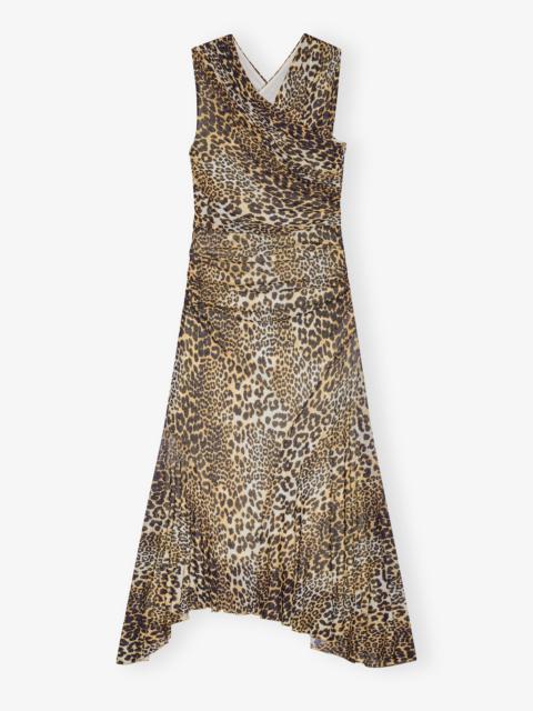LEOPARD MARL MESH LONG RUCHED CROSSOVER DRESS
