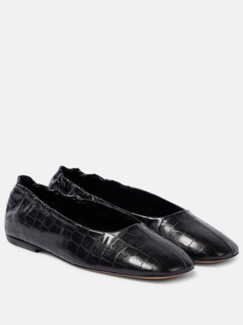 Croc-effect leather ballet flats