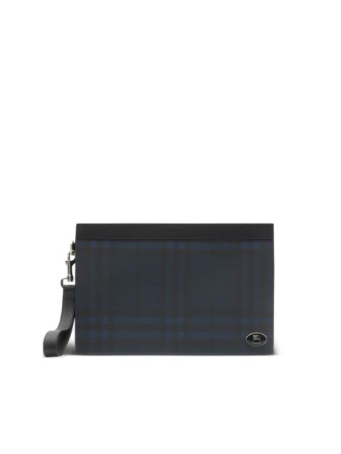 check-pattern leather clutch bag