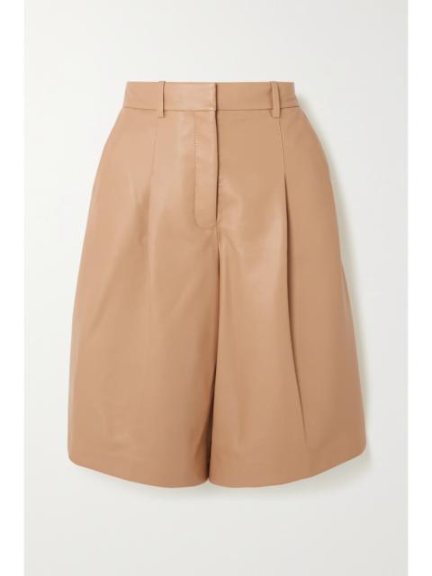 Tarah Pleated Leather Wide-leg Shorts