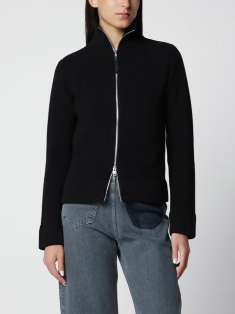 Black wool-blend zip cardigan