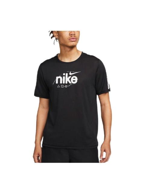 Nike Dri-Fit Miler D.Y.E. Alphabet Logo Sports Round Neck Short Sleeve Black DQ4735-010
