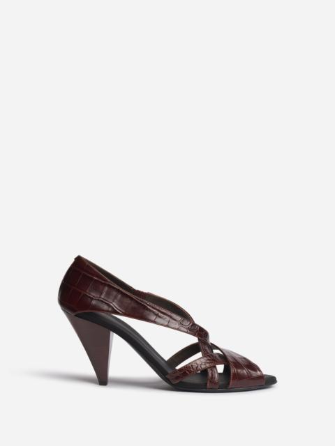 Open Toe Heeled Sandal in Crocodile Leather
