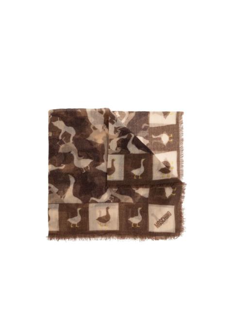 goose-print fringed scarf