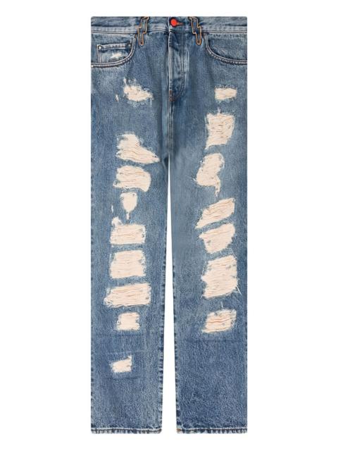 distressed lightning-bolt jeans