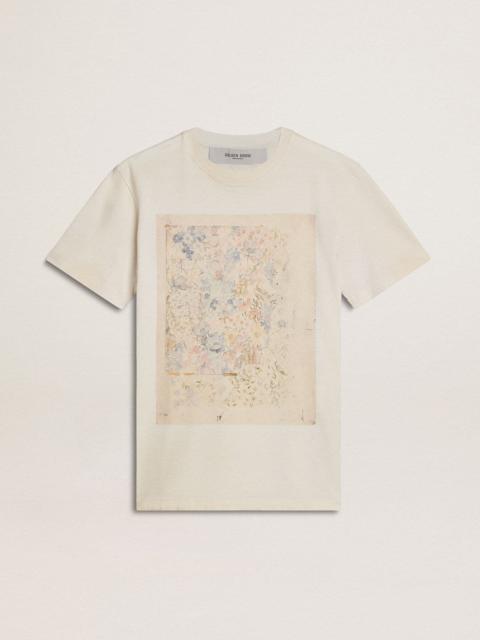 Women's white T-shirt with floral print