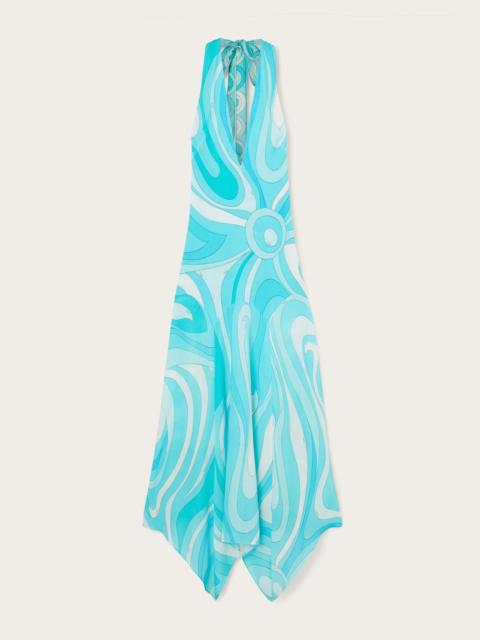 MARMO PRINT V-NECK DRESS WITH ASYMMETRICAL HEM