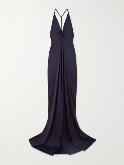 Cutout Ruched Stretch-satin Gown