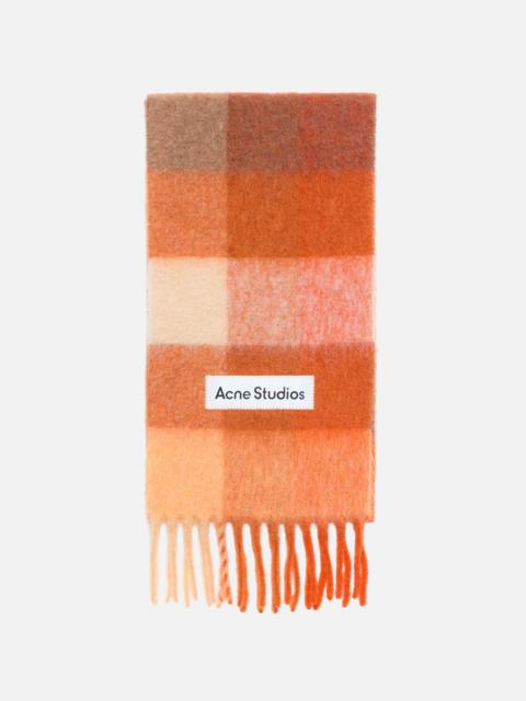 Mohair checked scarf - Bright Orange/ White/Apricot