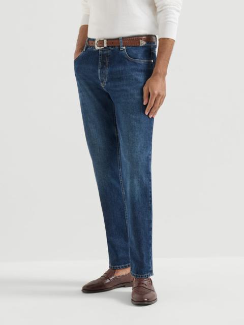 Comfort cotton denim traditional fit five-pocket trousers